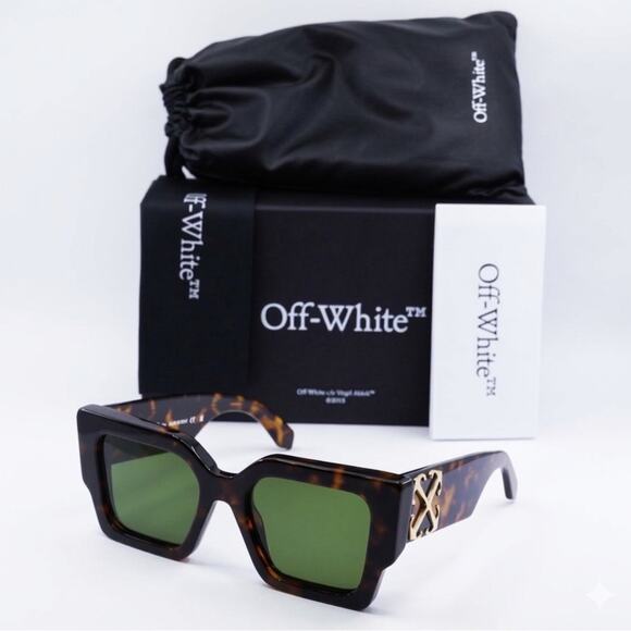 New! Off-White OERI128CATALINA 6055 Tortoise Shell Sunglasses with Green Lenses main image 3